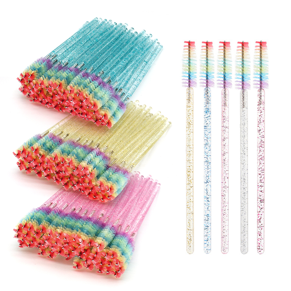 Eyelash Extension Glasses - 50PCS Rainbow Crystal Eyelash Makeup Brushes